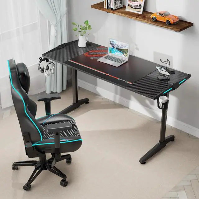 Alt view image 5 of 7 - Eureka Ergonomic® Gaming Computer Desk 55" Home Office Gaming PC Tables New Polygon Legs Design with RGB LED Lights, COLONEL SERIES GIP-55B, Black