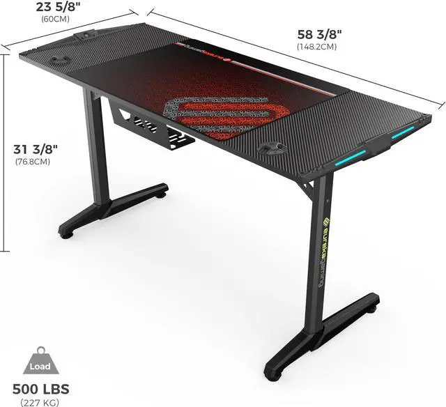 Alt view image 7 of 7 - Eureka Ergonomic® Gaming Computer Desk 55" Home Office Gaming PC Tables New Polygon Legs Design with RGB LED Lights, COLONEL SERIES GIP-55B, Black