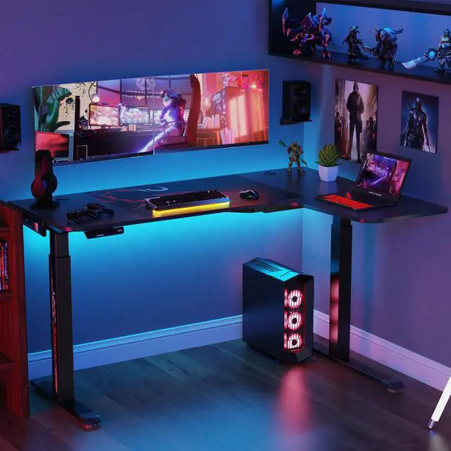 Alt view image 2 of 6 - Eureka Ergonomic® L Shaped Electric Standing Desk 61", Electric Height Adjustable Stand Up Desk for Home Office Workstation, Black, Right Side