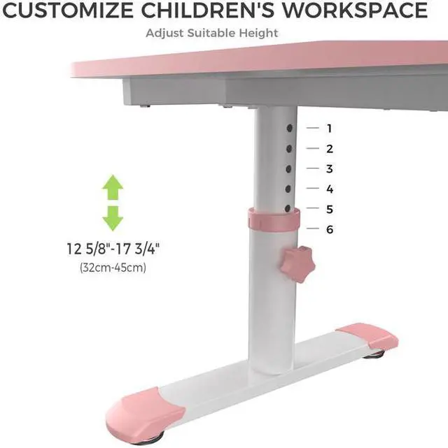 Alt view image 3 of 6 - Eureka Ergonomic 39” Kids Height Adjustable Desk, Children Home Study Table, School Student Writing Desk, Pink