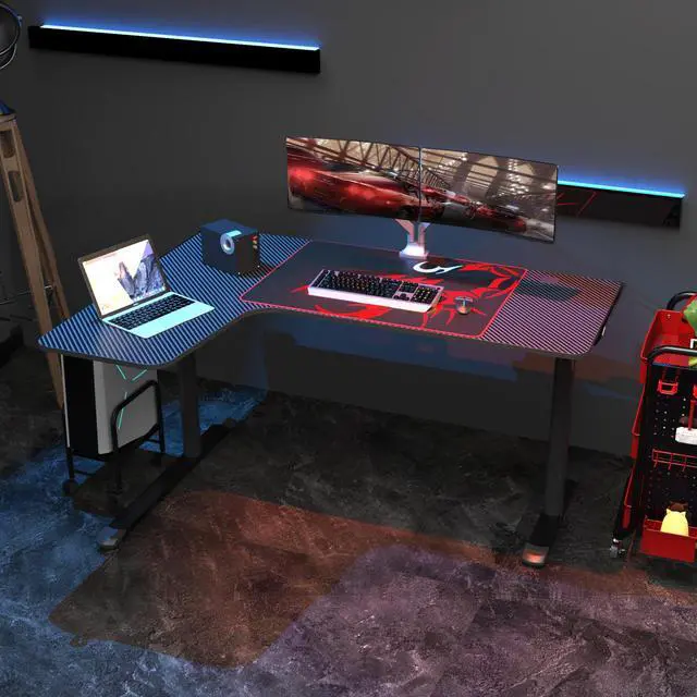 Alt view image 6 of 7 - Eureka Ergonomic Gaming Desk, L Shaped Large Space Home Office Computer Desk with Free Mousepad- Black, 60"
