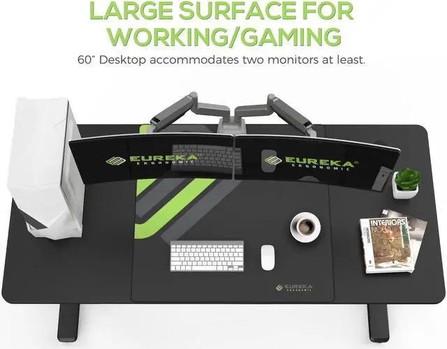 Alt view image 3 of 7 - Eureka Ergonomic® 60'' Mechanically Height Adjustable Home-Office Computer Desk, Large Writing PC Desk Modern Simple Table, Black