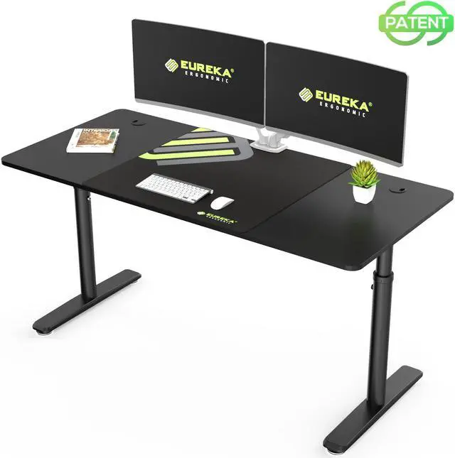 Main image of Eureka Ergonomic® 60'' Mechanically Height Adjustable Home-Office Computer Desk, Large Writing PC Desk Modern Simple Table, Black