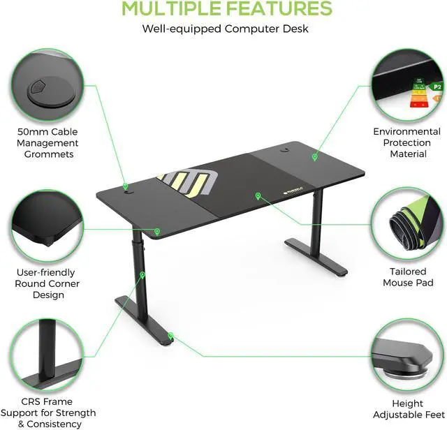 Alt view image 5 of 7 - Eureka Ergonomic® 60'' Mechanically Height Adjustable Home-Office Computer Desk, Large Writing PC Desk Modern Simple Table, Black