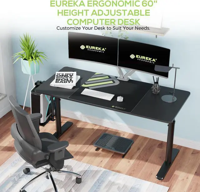 Alt view image 2 of 7 - Eureka Ergonomic® 60'' Mechanically Height Adjustable Home-Office Computer Desk, Large Writing PC Desk Modern Simple Table, Black