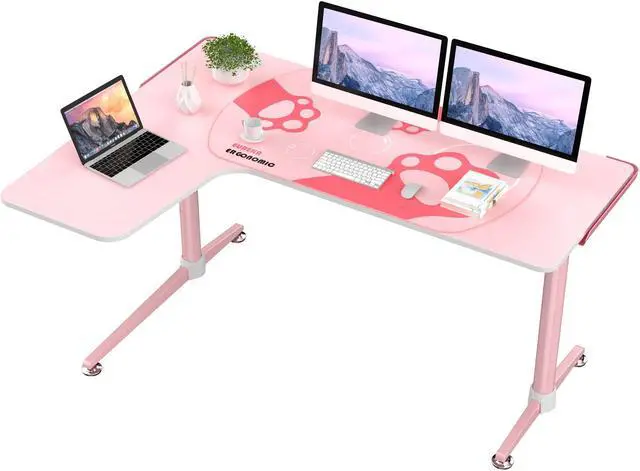 Alt view image 3 of 4 - Eureka Ergonomic® 60" Pink L Shaped Gaming Desk with Mouse Pad, Corner Gaming Desk, Home Office Writing Table, Left Side
