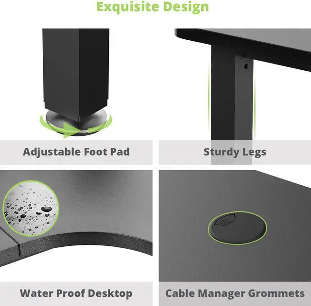Alt view image 4 of 7 - EUREKA ERGONOMIC L Shaped Desk, 60 inch Large Gaming Computer Desk with Free Mouse Pad, Multi-Functional Study Writing Corner Desk for Home Office Laptop Computer Table, Black