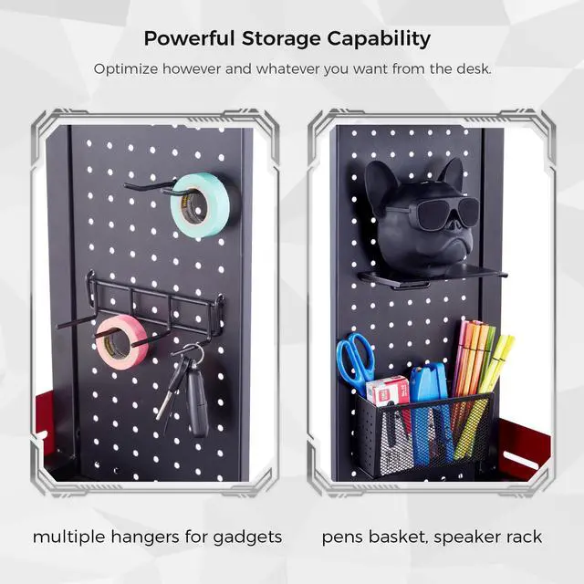 Alt view image 6 of 7 - EUREKA ERGONOMIC 43 Inch Black RGB LED Gaming Ladder Desk, Home Office Computer Desks for Small Spaces with 2 Tier Storage Book Shelves Pegboard Organizer with Accessories Cup Holder Headphone Hook