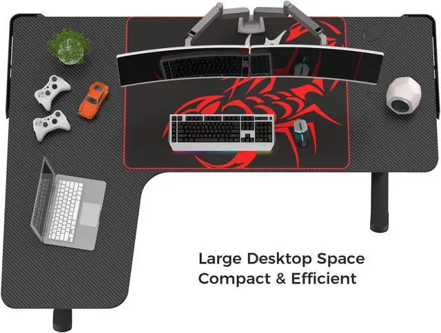 Alt view image 3 of 7 - EUREKA ERGONOMIC L Shaped Gaming Desk, 60 Inch Corner Gaming Desk, Large Computer Desk, PC Gaming Desk with Mouse Pad and Cable Management for Gift,Space Saving, Easy to Assemble,Black