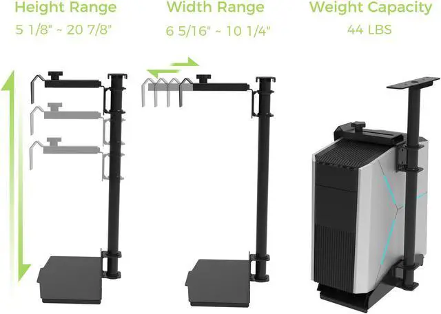 Alt view image 6 of 6 - EUREKA ERGONOMIC CPU Holder Under Desk Mount, Computer Tower Holder 360° Swivel Height & Width Adjustable, Holds up to 44 lbs, Fits Most Computer Cases, Black