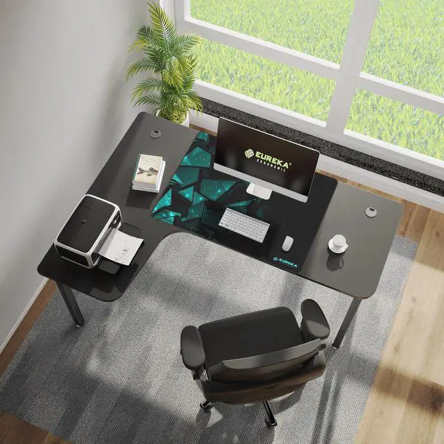 Alt view image 4 of 7 - Eureka Ergonomic L-Shaped Corner Desk 60 inch PC Computer Desks, Large Gaming Table with Mouse Pad, Modern Writing Workstation for Home Office Gaming/Working, Black