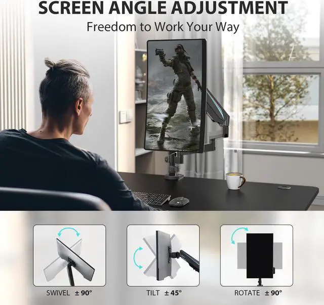 Alt view image 6 of 7 - Eureka Ergonomic Fully Adjustable Single/Dual Home Office Monitor Arm Mount Gaming Monitor Stand for Screens up to 32 Inch