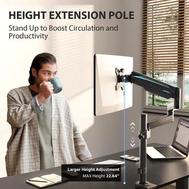 Alt view image 3 of 7 - Eureka Ergonomic Fully Adjustable Single/Dual Home Office Monitor Arm Mount Gaming Monitor Stand for Screens up to 32 Inch