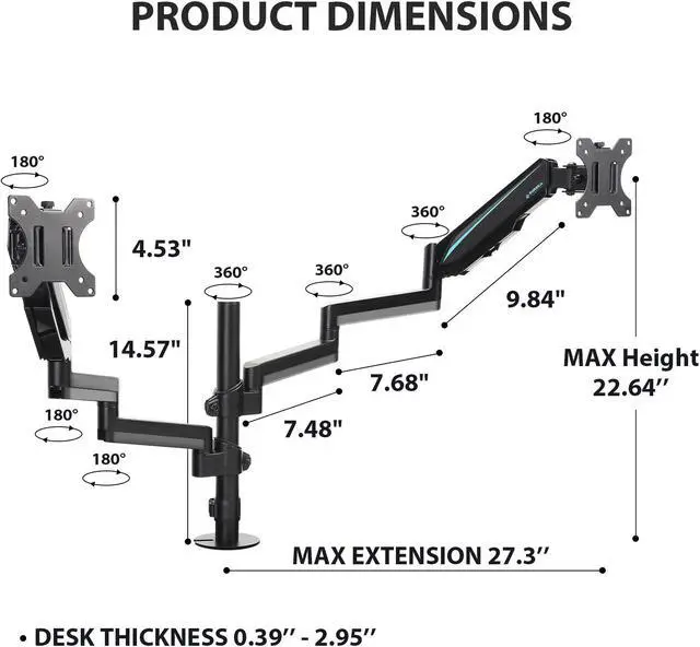 Alt view image 7 of 7 - Eureka Ergonomic Fully Adjustable Single/Dual Home Office Monitor Arm Mount Gaming Monitor Stand for Screens up to 32 Inch dual arm
