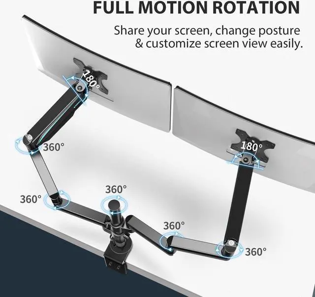 Alt view image 4 of 7 - Eureka Ergonomic Fully Adjustable Single/Dual Home Office Monitor Arm Mount Gaming Monitor Stand for Screens up to 32 Inch dual arm