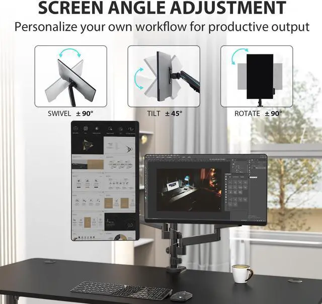 Alt view image 5 of 7 - Eureka Ergonomic Fully Adjustable Single/Dual Home Office Monitor Arm Mount Gaming Monitor Stand for Screens up to 32 Inch dual arm