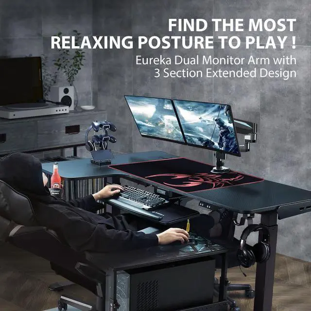 Alt view image 2 of 7 - Eureka Ergonomic Fully Adjustable Single/Dual Home Office Monitor Arm Mount Gaming Monitor Stand for Screens up to 32 Inch dual arm