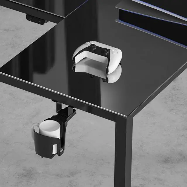 Alt view image 6 of 7 - EUREKA ERGONOMIC 60" Reversible L Shaped Spectrum RGB LED Gaming Desk, Music Sync Lights Up Tempered Glass Desktop GTG L60 Home Office Corner Computer Table W Cup Holder Headset Hook, Cable Ties