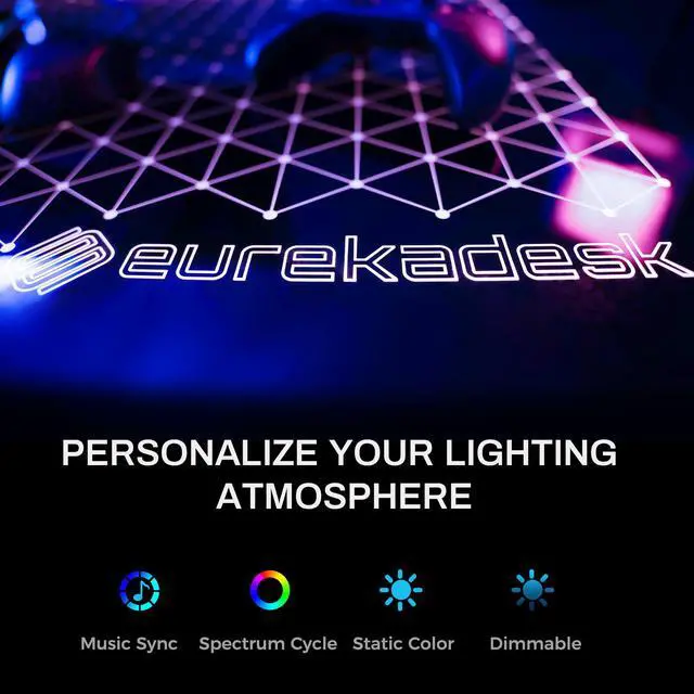 Alt view image 4 of 7 - EUREKA ERGONOMIC 60" Reversible L Shaped Spectrum RGB LED Gaming Desk, Music Sync Lights Up Tempered Glass Desktop GTG L60 Home Office Corner Computer Table W Cup Holder Headset Hook, Cable Ties