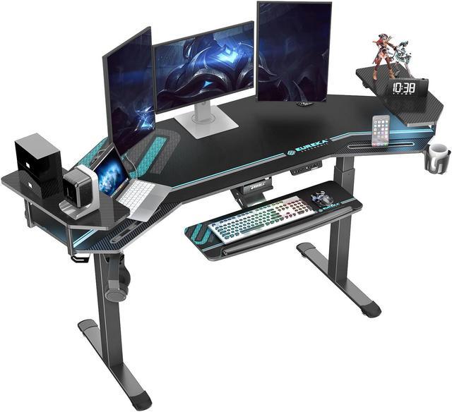 EUREKA ERGONOMIC Gaming Desk with Led Lights, 72 Large Wing-Shaped Studio  Desk W Keyboard Tray Monitor Stand Dual Headphone Hanger Cup Holder for