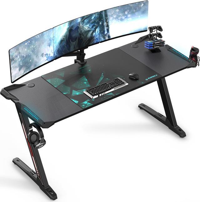EUREKA ERGONOMIC Z60 Gaming Desk 60 inch Computer Desk Z Shaped Large PC  Tables with RGB LED Lights Mouse Pad for E-Sport Racing Gamer Pro Home  Office Gift 