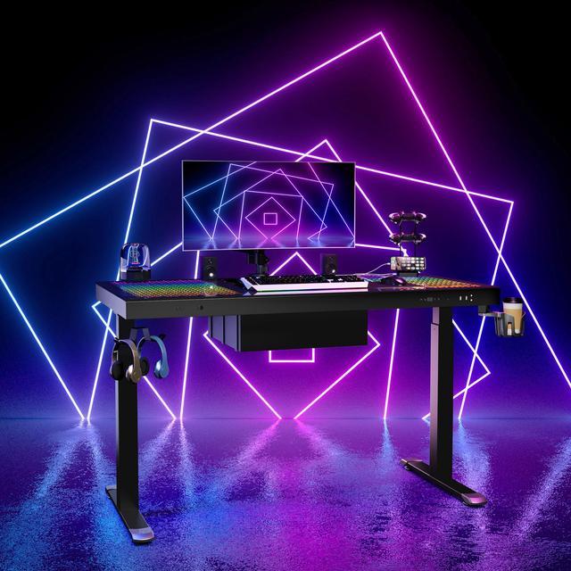 GTG-EVO 55'' RGB Sit-Stand Gaming Desk with PC Case and Glass Desktop