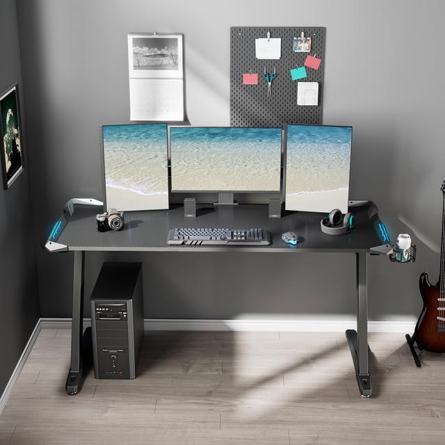 Eureka Ergonomic® 60 Z-Shaped Large Gaming Desk with LED Lights, Home  Office Desk with Free Mouse pad&Cup Holder, Carbon Fiber Texture Desktop,  Gift for Gamer, Black 