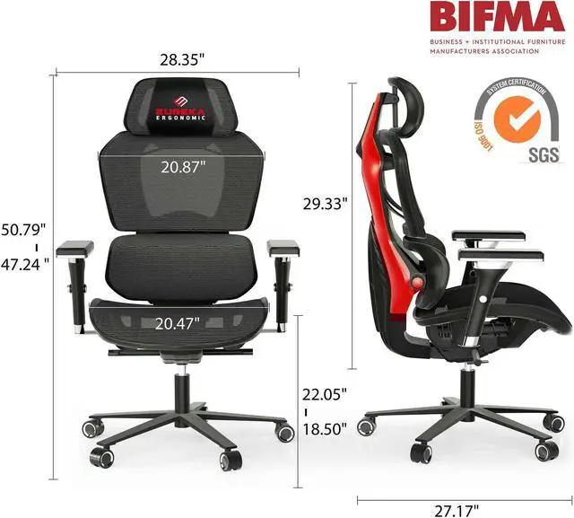 Alt view image 7 of 7 - Eureka Ergonomic TYPHON Video Gaming Chair Ergonomic Mesh Chair for Gamers, Red