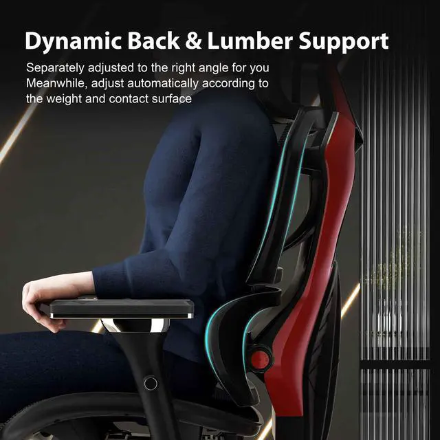 Alt view image 4 of 7 - Eureka Ergonomic TYPHON Video Gaming Chair Ergonomic Mesh Chair for Gamers, Red