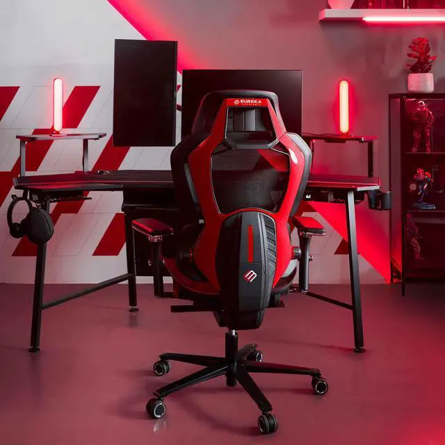 Alt view image 2 of 7 - Eureka Ergonomic TYPHON Video Gaming Chair Ergonomic Mesh Chair for Gamers, Red