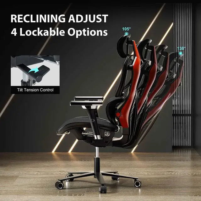 Alt view image 6 of 7 - Eureka Ergonomic TYPHON Video Gaming Chair Ergonomic Mesh Chair for Gamers, Red