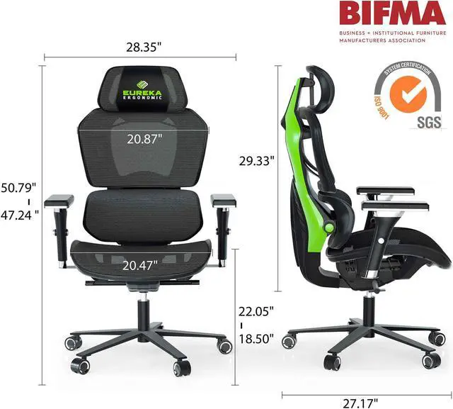 Alt view image 7 of 7 - Eureka Ergonomic TYPHON Video Gaming Chair Ergonomic Mesh Chair for Gamers, Green