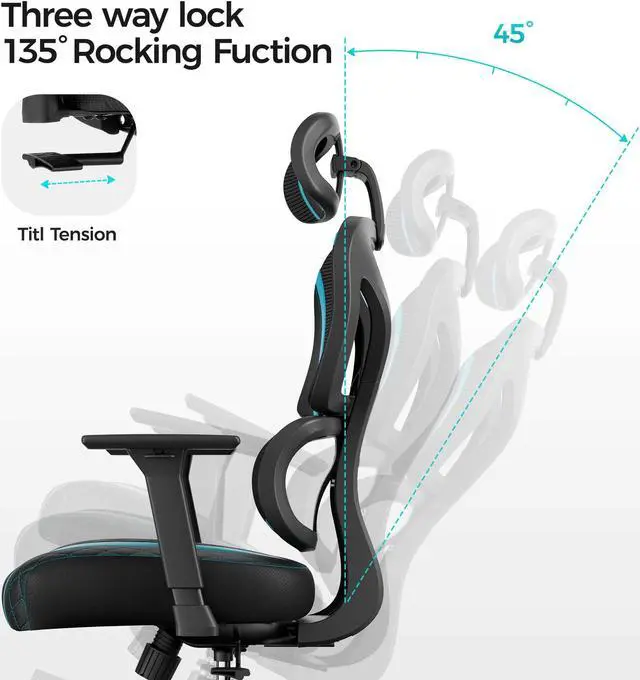 Alt view image 5 of 7 - Eureka Ergonomic Norn Series Ergonomic Gaming Chair for Gamers, Blue