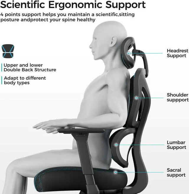Alt view image 3 of 7 - Eureka Ergonomic Norn Series Ergonomic Gaming Chair for Gamers, Blue