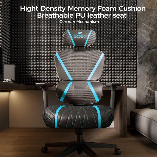 Alt view image 6 of 7 - Eureka Ergonomic Norn Series Ergonomic Gaming Chair for Gamers, Blue