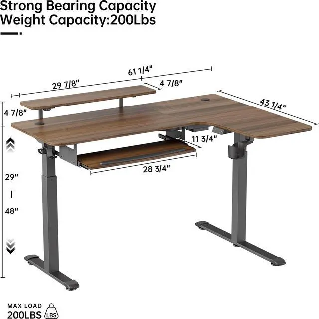 Alt view image 7 of 7 - EUREKA ERGONOMIC 61" Standing Desk with Keyboard Tray, L Shaped Adjustable Standing Desk with Monitor Stand, Office Dual Motor Electric Stand Computer Desk, Stand Up Corner Desk, Walnut/Right