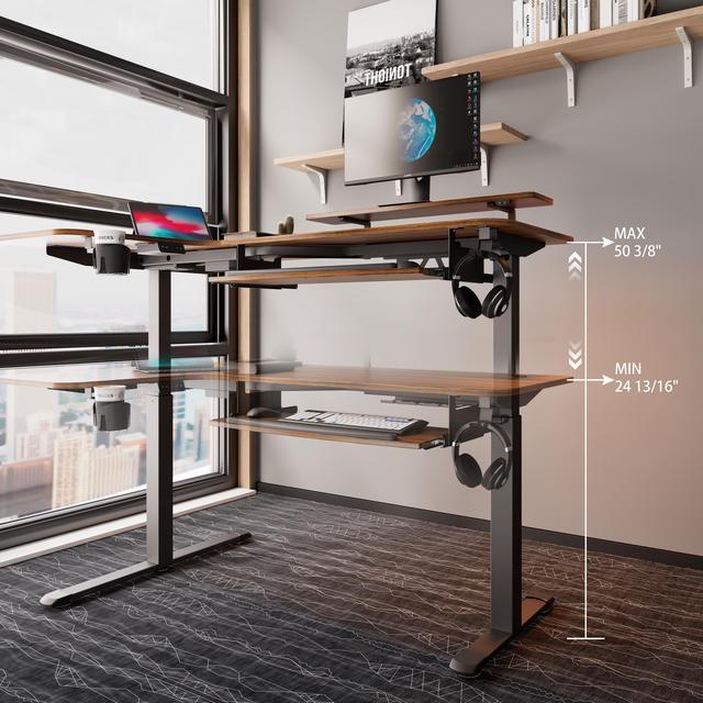 Eureka Ergonomic Standing Desk Adjustable Height 61 Electric Sit Stand Computer Desk L Shaped with Keyboard Tray,Monitor Stand &LED, Dual Motor