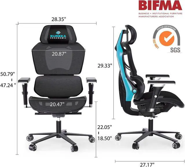 Alt view image 2 of 7 - Eureka Ergonomic TYPHON Video Gaming Chair Ergonomic Mesh Chair for Gamers, Blue