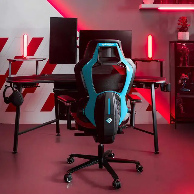 Alt view image 3 of 7 - Eureka Ergonomic TYPHON Video Gaming Chair Ergonomic Mesh Chair for Gamers, Blue