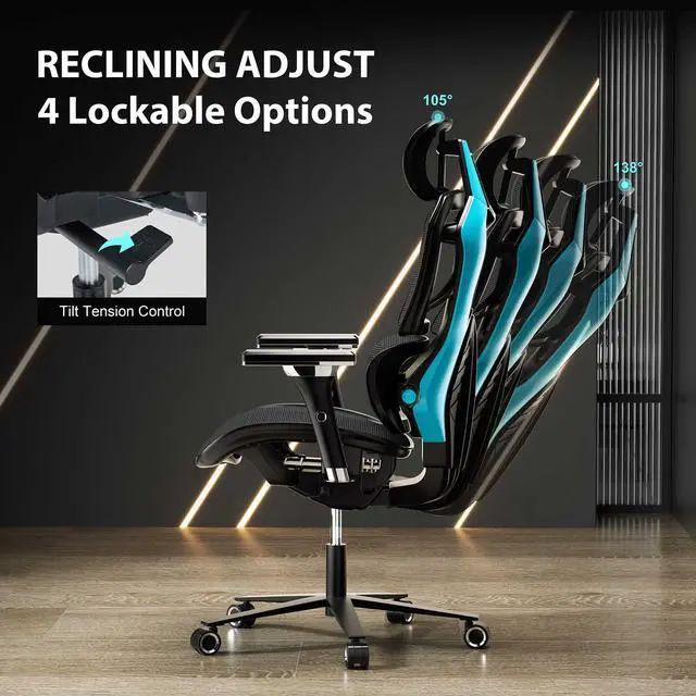 Alt view image 7 of 7 - Eureka Ergonomic TYPHON Video Gaming Chair Ergonomic Mesh Chair for Gamers, Blue