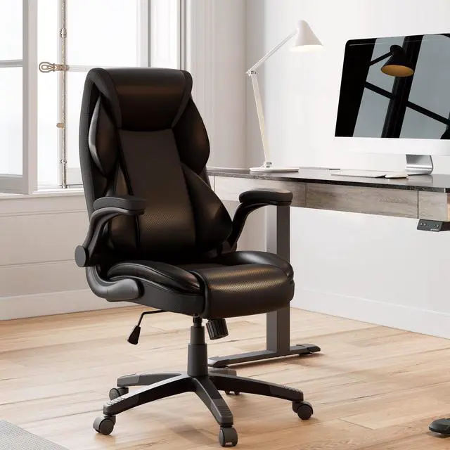 Alt view image 6 of 6 - Eureka Ergonomic Office Chair, High Back Leather Adjustable Desk Chair Big and Tall Executive Office Chair with Padded Armrests Black