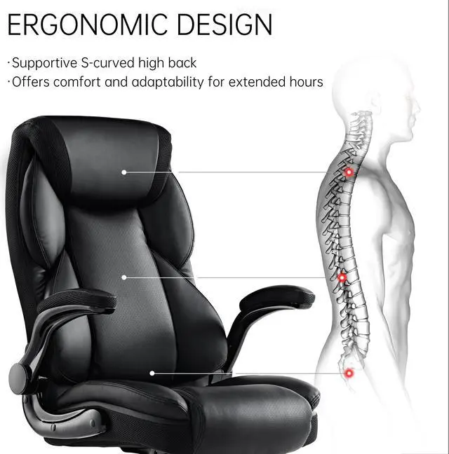 Alt view image 2 of 6 - Eureka Ergonomic Office Chair, High Back Leather Adjustable Desk Chair Big and Tall Executive Office Chair with Padded Armrests Black