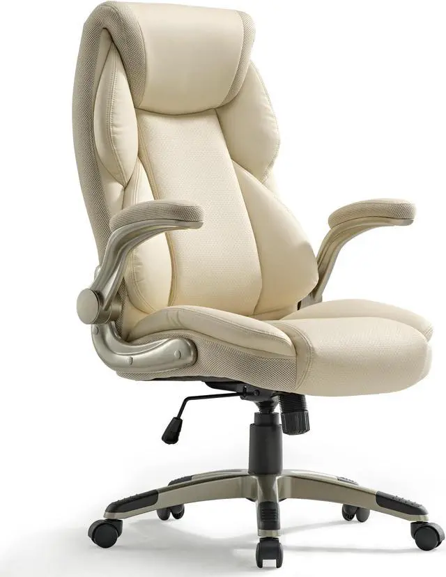 Main image of Eureka Ergonomic Office Chair, High Back Leather Adjustable Desk Chair Big and Tall Executive Office Chair with Padded Armrests Off-White