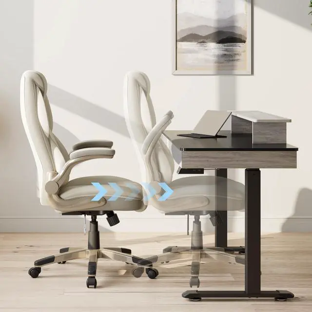 Alt view image 6 of 7 - Eureka Ergonomic Office Chair, High Back Leather Adjustable Desk Chair Big and Tall Executive Office Chair with Padded Armrests Off-White