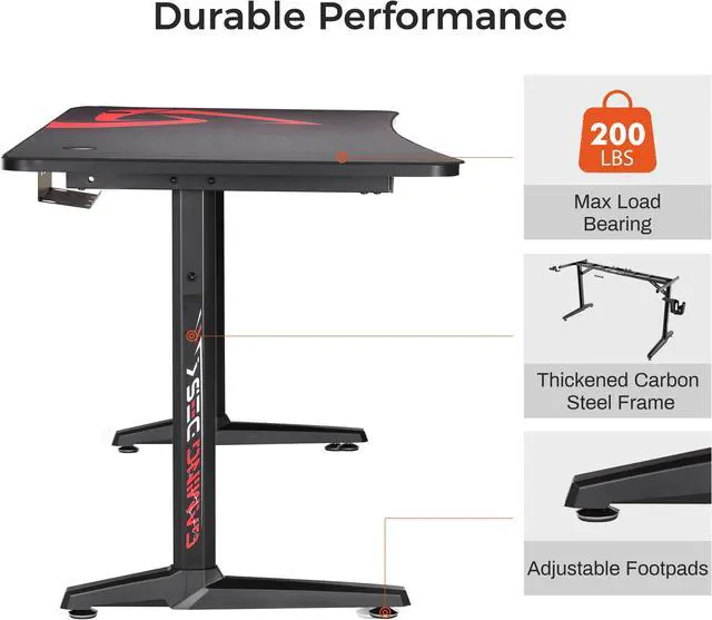 Alt view image 6 of 7 - Eureka Ergonomic 60" Gaming Desk with Large Carbon Fiber Surface Computer PC Desk Office with Full Surface Mouse Pad Controller Stand Cup Holder and Headphone Hook Black