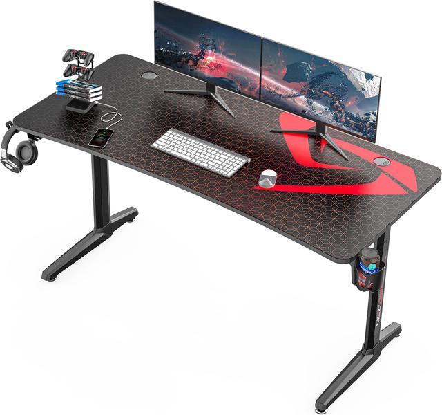 Eureka Ergonomic® 60 Z-Shaped Large Gaming Desk with LED Lights, Home  Office Desk with Free Mouse pad&Cup Holder, Carbon Fiber Texture Desktop,  Gift for Gamer, Black 