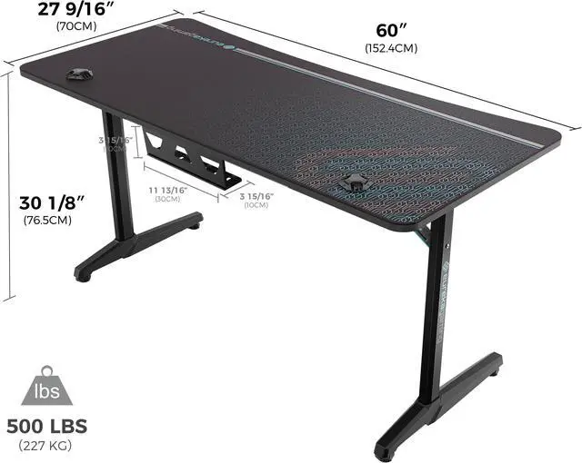 Alt view image 7 of 7 - Eureka Ergonomic 60" Gaming Desk, Captain Series Home Office Computer Desk with Large Carbon Fiber Surface, Polygon Legs Design, Free Mouse pad, Controller Stand, Cup Holder, Headphone Hook, Black