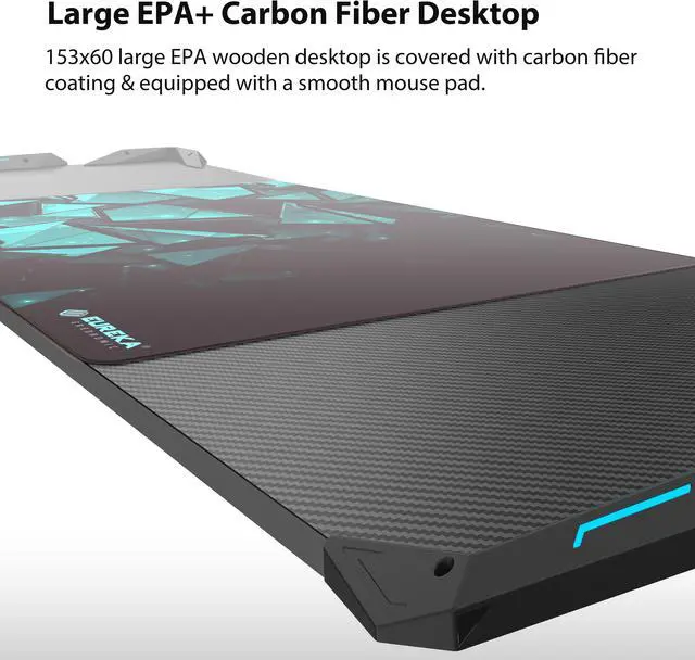 Alt view image 7 of 7 - Eureka Ergonomic® 60" Z-Shaped Large Gaming Desk with LED Lights, Home Office Desk with Free Mouse pad Carbon Fiber Texture Desktop, Gift for Gamer, Black