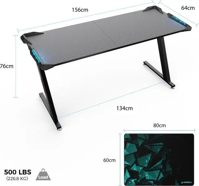 Alt view image 8 of 7 - Eureka Ergonomic® 60" Z-Shaped Large Gaming Desk with LED Lights, Home Office Desk with Free Mouse pad Carbon Fiber Texture Desktop, Gift for Gamer, Black