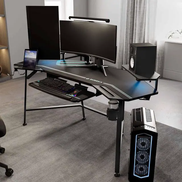 Alt view image 3 of 7 - Eureka Ergonomic® Aero 72" Studio Desk, Large Computer Workstation with Full-Covered Mouse Pad and Keyboard Tray Black